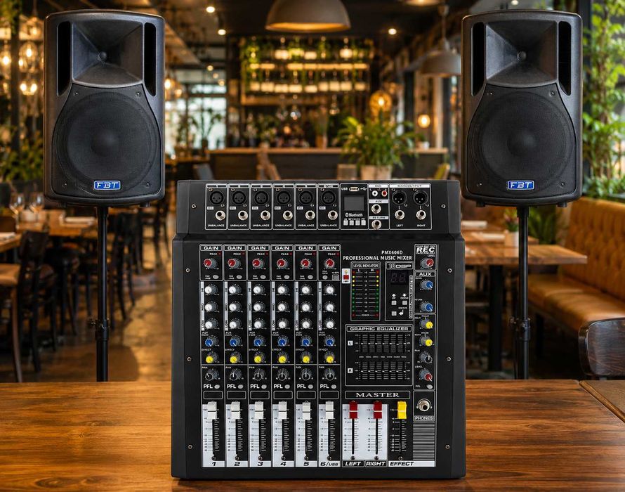 Mixer audio  2 x 500W 6 canale cu amplificator 16 efecte digital DSP USB Bluetooth Egalizator
