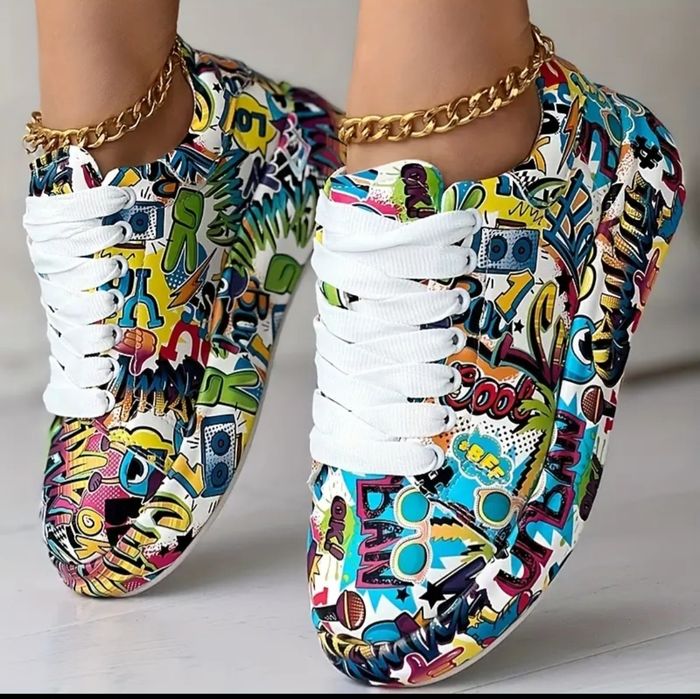 Pantofi sport de damă cu imprimeu Graffiti, pantofi sport cu șireturi