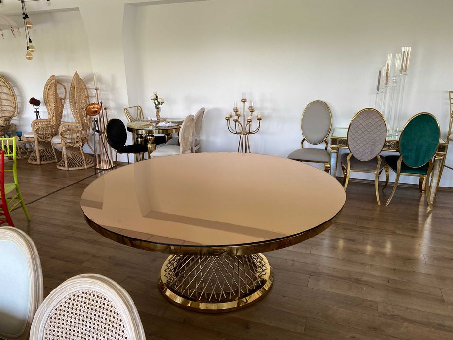 Mese aurii de lux săli evenimente ballroom inox cu blat oglindă/sticlă