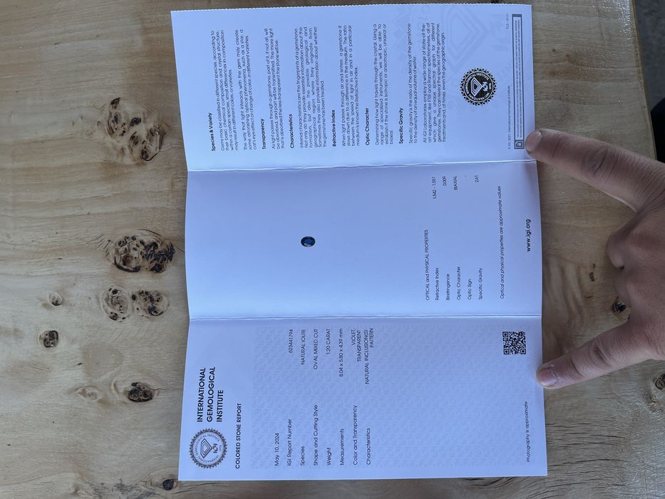 Iolit albastru violet 1.20 ct certificare IgI