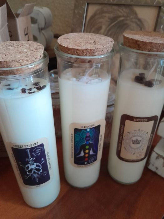 INEDIT Lumanare pt ritualuri masiva in sticla cu cristale pretioase