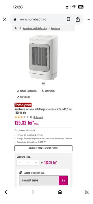 Aeroterma hornbach 1500 w