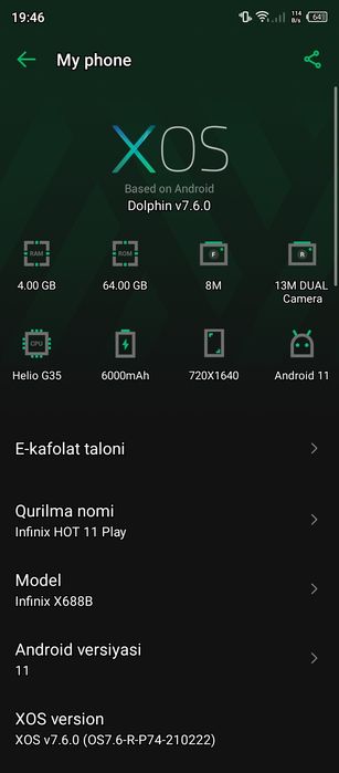 Infinix hot 11 play salgina qiyshaygan ishlashi dm yaxshi