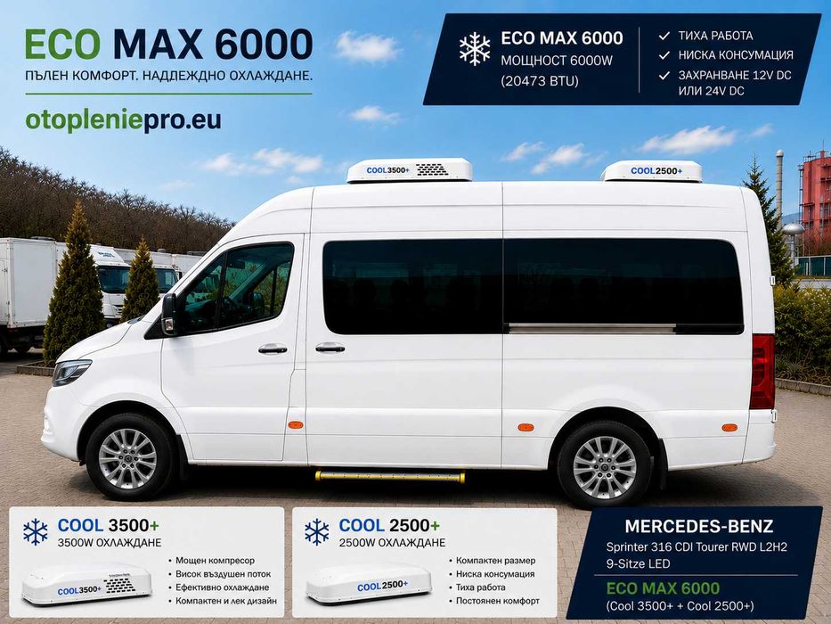 Професионална климатизация за бусове до 8+1 места Sprinter 6000+ DC12V/24V (ECO MAX 6000)
