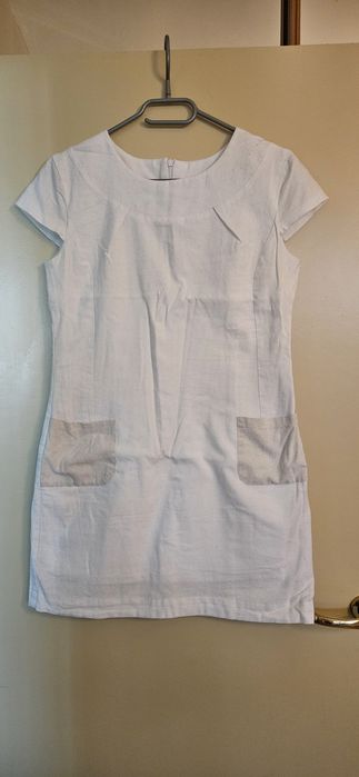 Бяла ленена рокля, S размер