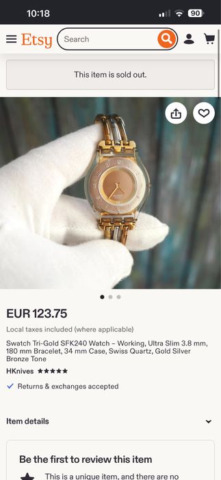 Ceas dama ultraslim colectie Swatch Tri-Gold SFK240A