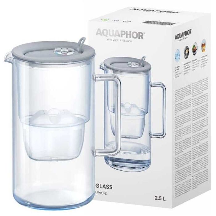 Cana filtranta Aquaphor 2,5 l, 1 filtru Maxfor+ Mg, gri, sticla