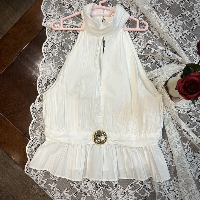 Бял памучен топ ZARA