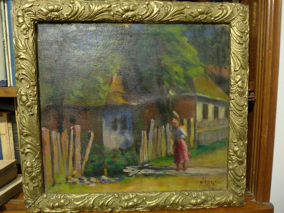 Shakirov Sebestyen 1893-1966 peisaj tara 1926 Scoala de la Baia Mare Ulei pe Panza 40/30cm Rama Originala