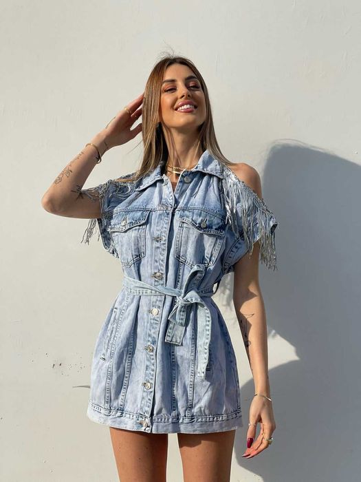 Дънкова рокля - елек в универсален размер