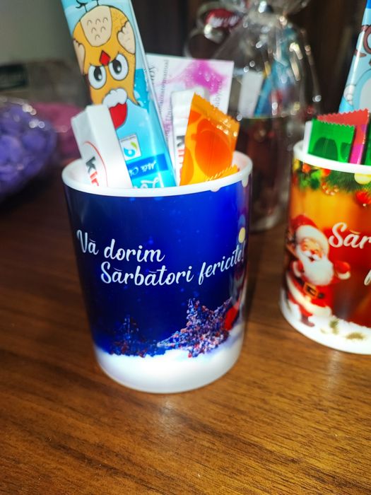 Pachet CADOU Crăciun iarnă Cană cu mesaj cu dulciuri Surpriză pe