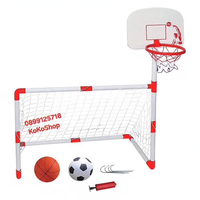 Детска футболна врата,баскетболен кош и две топки/детски комплект