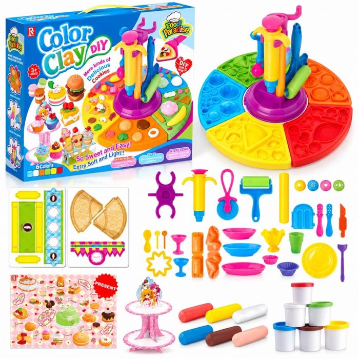 Детски комплект Color Clay DIY с 6 цвята пластилин, машина за сладкиши