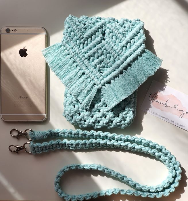 Плетена чантичка за телефон/ Макраме / Чанта ръчна изработка / Бохо