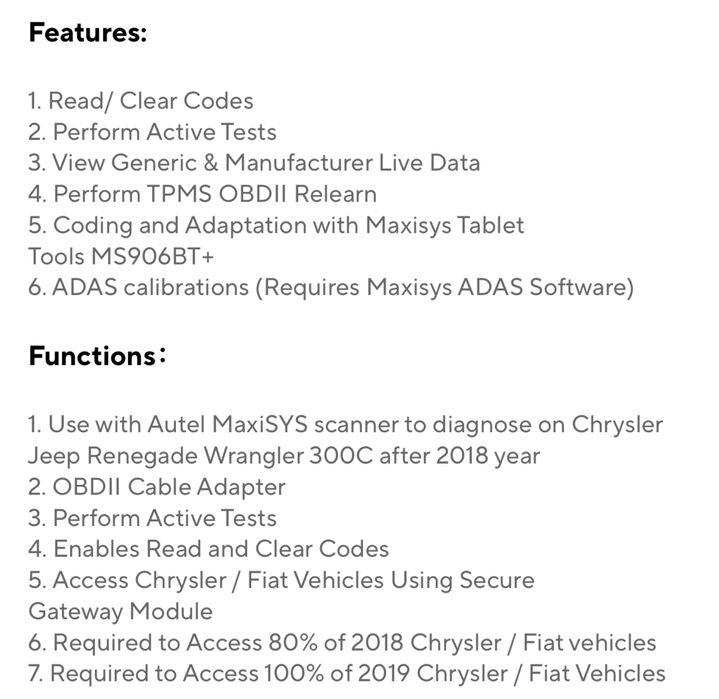 Cablu adaptor Gateway FCA/SGW 12+8 pini pentru JEEP/Fiat/Chrysler
