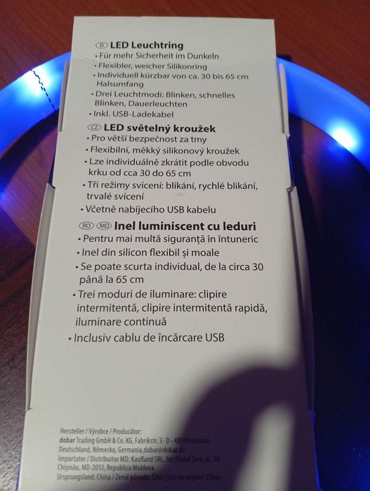 Zgarda Iluminata Cu LED Albastra Reglabila 3 Moduri Iluminare