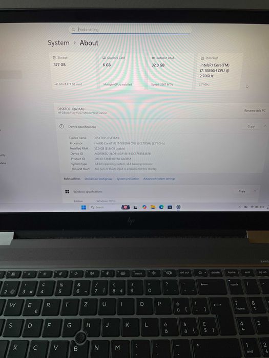 Zbook Fury G7 HP - i7-10850H, 32GB DDR4 RAM, RTX A3000 6GB, 512GB NVMe SSD M.2 / 15.6''FHD IPS