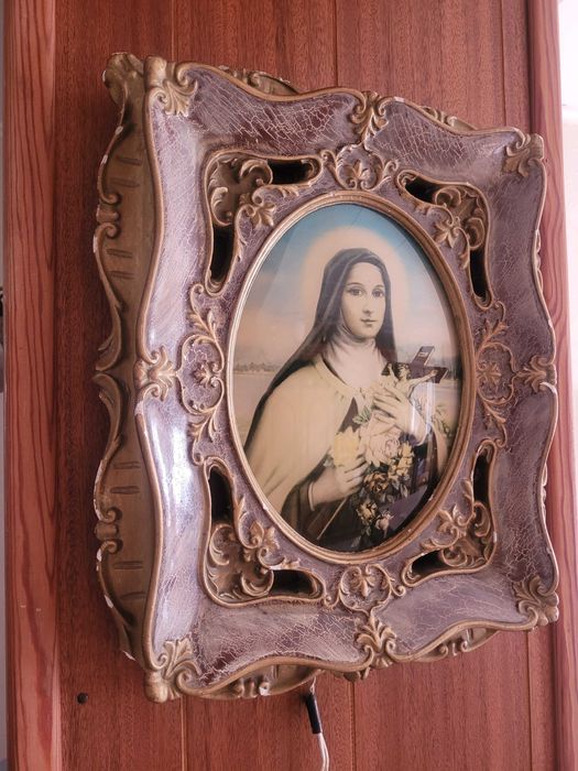 Icoană religioasă cu Sfânta Maria veche din anii 1940-1960