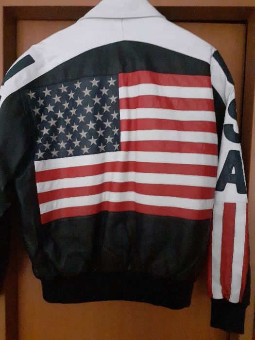 USA Geaca de piele cu steagul Americii