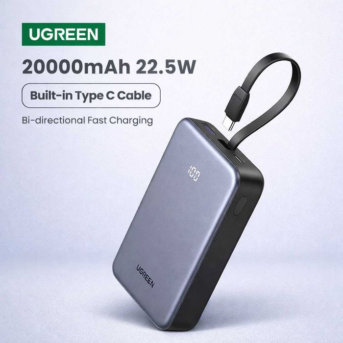 UGREEN 20000mAh 22.5W встроенным кабелем Type-C. Есть доставка
