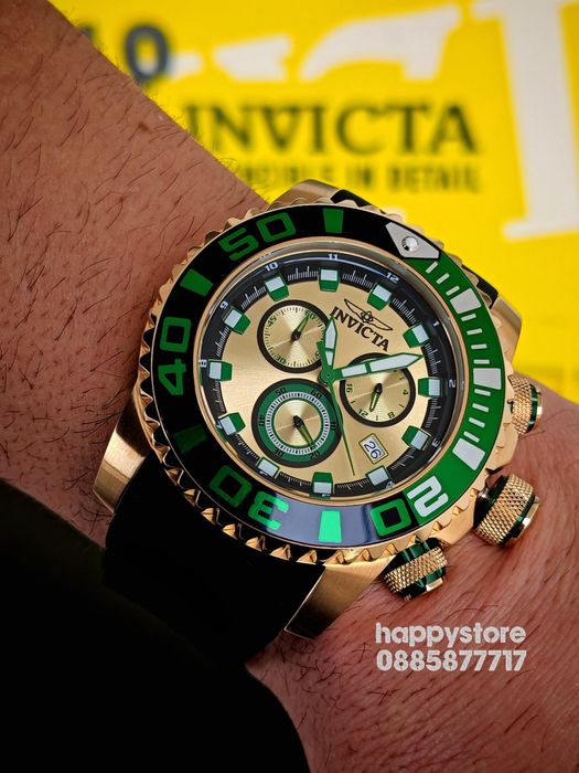 INVICTA Seahorse Green/Gold 52 mm, Инвикта нов ръчен часовник