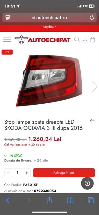 Vind stop stânga Skoda Fabia Mk3 2014/2021 nou led si bec