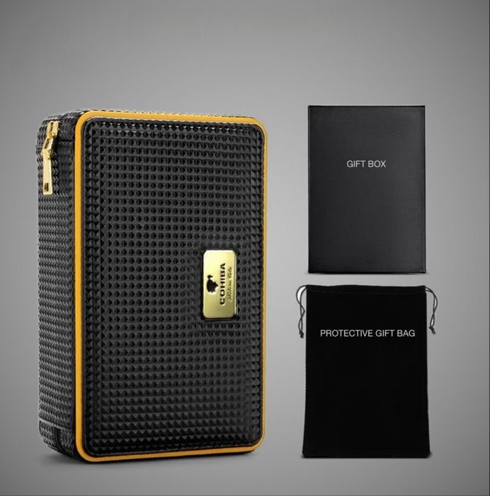 Преносим Хумидор За Пури със запалка ,Гилотина и Дигитален Хидрометър