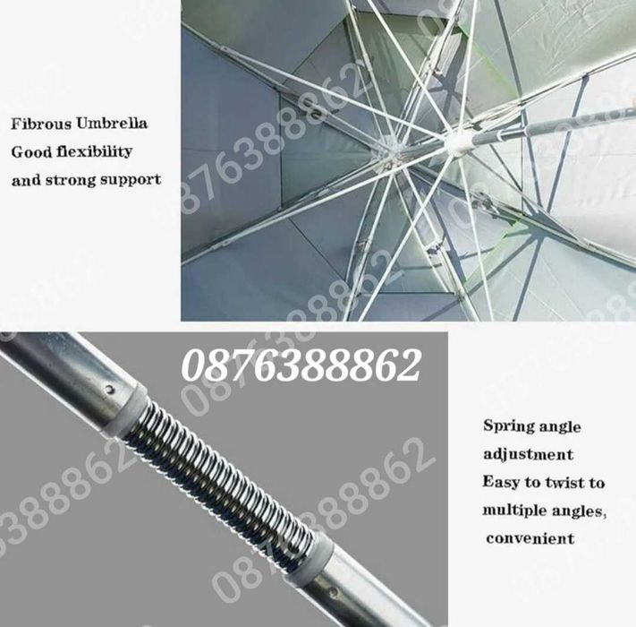 ПРОМО! Плажен чадър с чупещо рамо, УВ защита, калъф, тризъбец 190см.