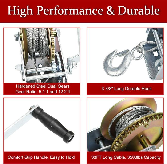 Лебедка ръчна 3500lbs/1587kg за лодки,колесари,платформи и др.