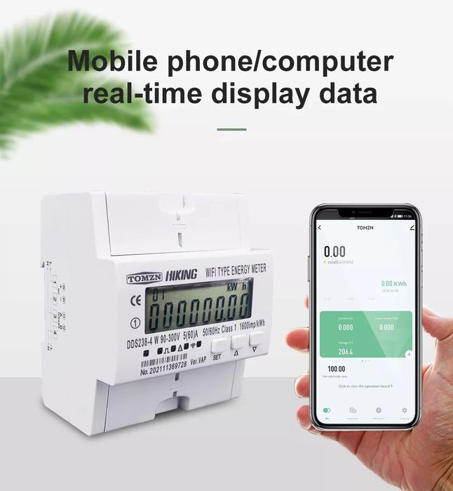 60А Интелигентен Tuya монофазен WiFi електромер,защита,таймер с RS485