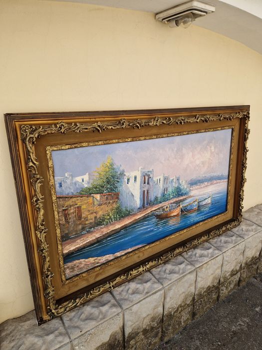 Уникална огромна антикварна майсторска картина масло върху платно