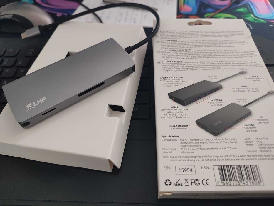 Adaptor, LMP, USB-C mini Dock, HDMI, USB 3.0, Ethernet, SD/MicroSD, USB-C, Space Gray