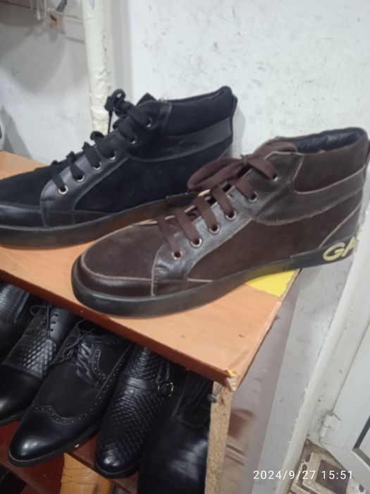 Кожаные кроссовки-ботинки,  с натуральным мехом внутри