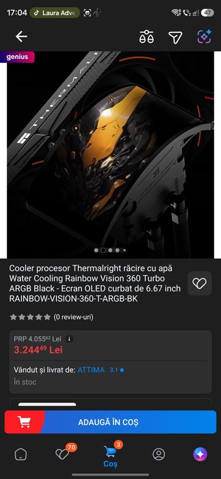 Cooler procesor Thermalright răcire cu apă Water Cooling Rainbow Vision 360 Turbo ARGB Black - Ecran OLED curbat de 6.67 inch RAINBOW-VISION-360
