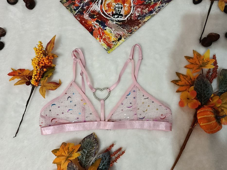Sutien bustiera fantasy bondage Japan style roz cu steluțe și luna mărimea XS-S bust mic
