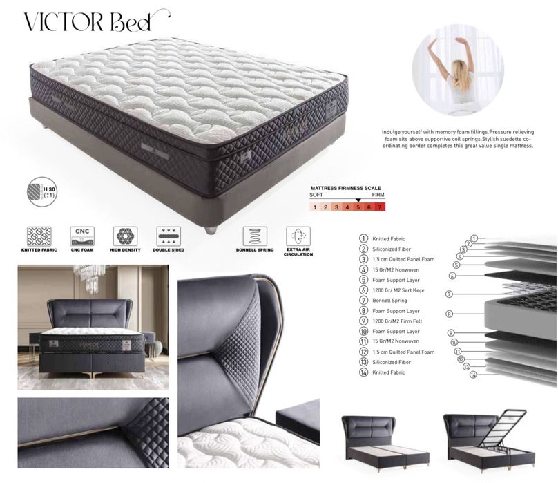 Тапицирана спалня Victor Bed - Leon Navy Blue