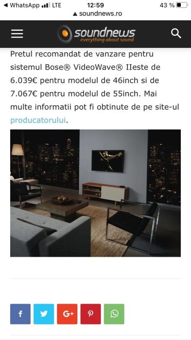 BOSE VideoWave III 55” Super Sistem AUDIO/VIDEO 140Cm 120Hz cu 16 Boxe Tv LED Bluetooth  PREȚ de Listă 7067€ Made in IRELAND 80Kg
