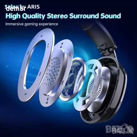 Безжични слушалки Gvyugke за игри, 2,4 GHz, черно синьо