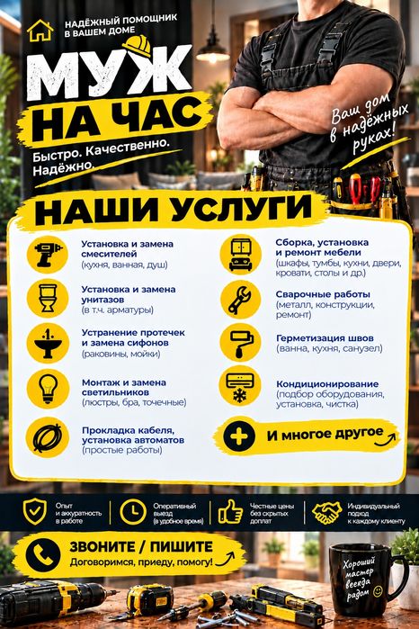 МУЖ на ЧАС — Надёжный Помощник в Вашем ДОМЕ!