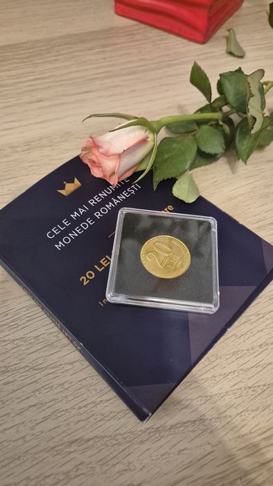 Moneda 20 lei 1991, editie speciala placata cu aur si rodiu, noua