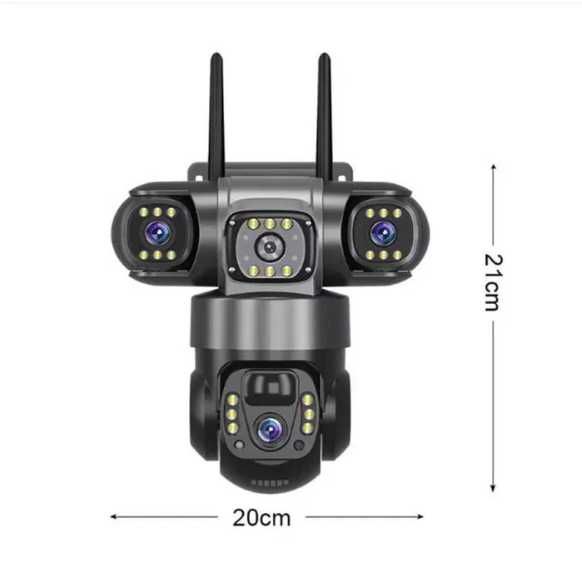 Соларна камера със SIM и 4 обектива движение, нощно виждане, четворна