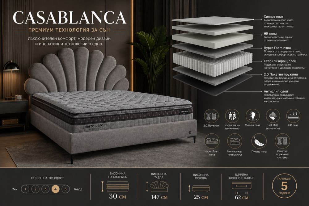 Тяпицирана спалня CASABLANCA с матрак CASABLANCA - Pierre Cardin