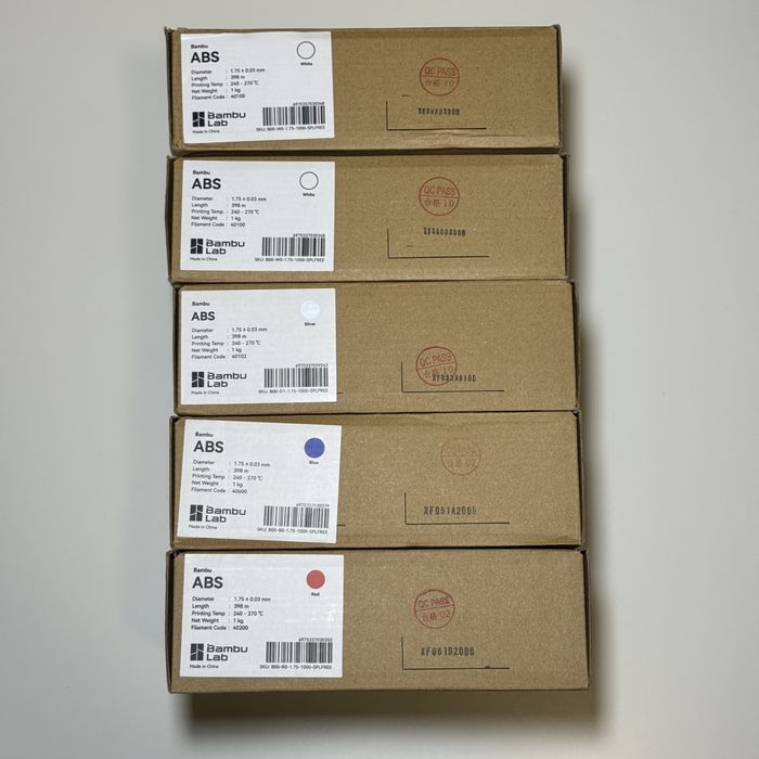 Filament Bambu Lab 3d ABS refill alb, rosu, gru, albastru