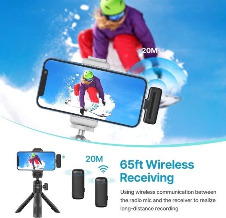 Безжичен микрофон. Брошка. Айфон. Андроид. Микрофон за телефон. влог