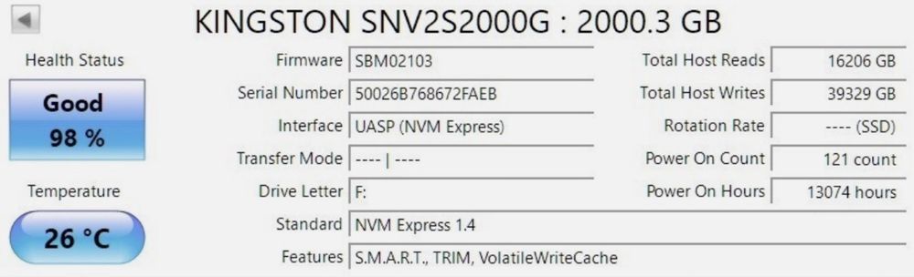 SSD M2 Kingston 2TB, 98% viata