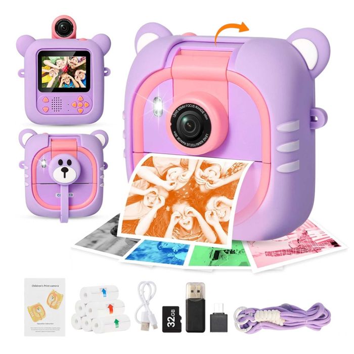 Детска камера с принтер 180° – Образователна камера за деца с игри