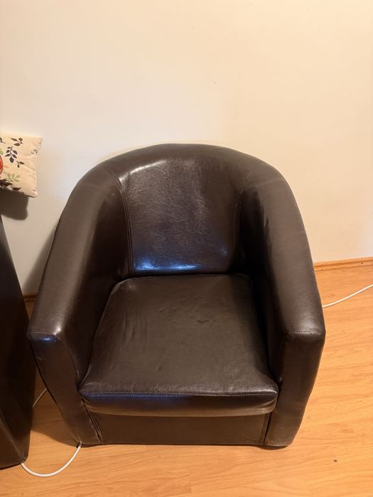 Canapea Piele Naturală + 2 Fotolii Tip Tub (Piele Ecologică)