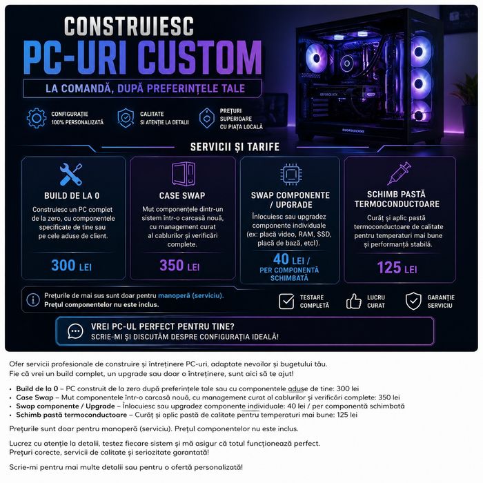 Servicii Asamblare PC-uri Custom/Mentenanță Calculatoare