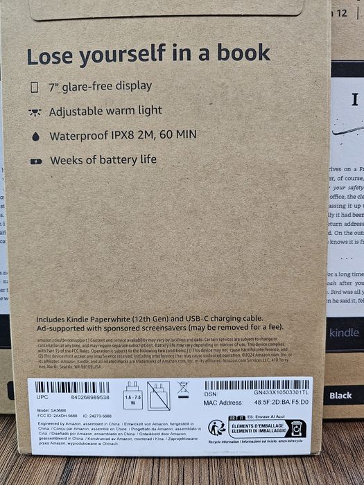 Запечатанная электронная книга Kindle Paperwhite, 12 Gen 7", 16gb