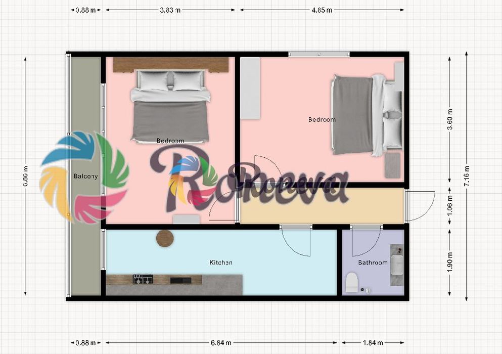 Апартамент с две спални и кухня